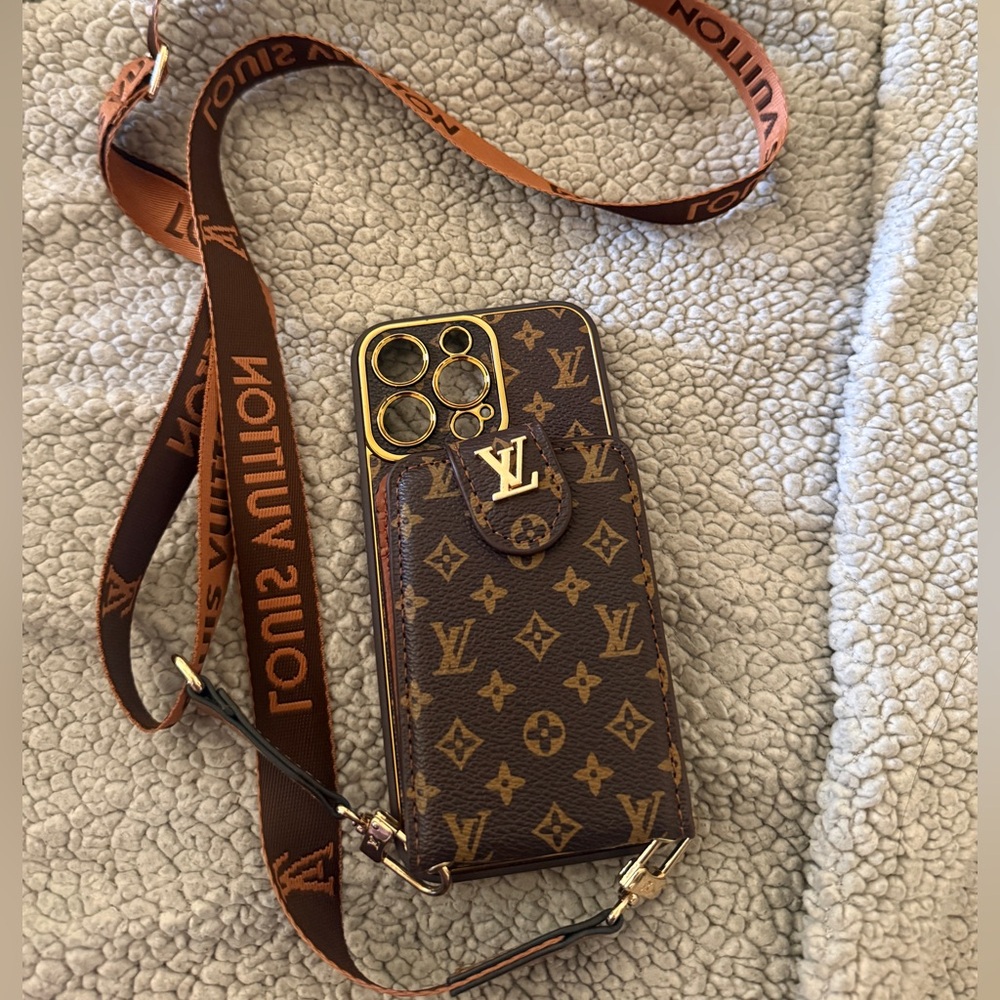 Louis Vuitton Monogram Brown Phone Case with Gold Accents